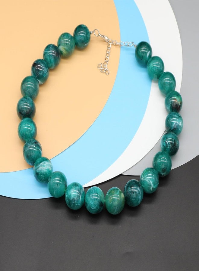 CIOOU Chunky Big Beaded Necklaces for Women Adjustable 16mm Large Colorful Beads Choker Necklace Exaggerated Statement Round Beaded Jewelry Gifts (big bead emeral) - Image 2